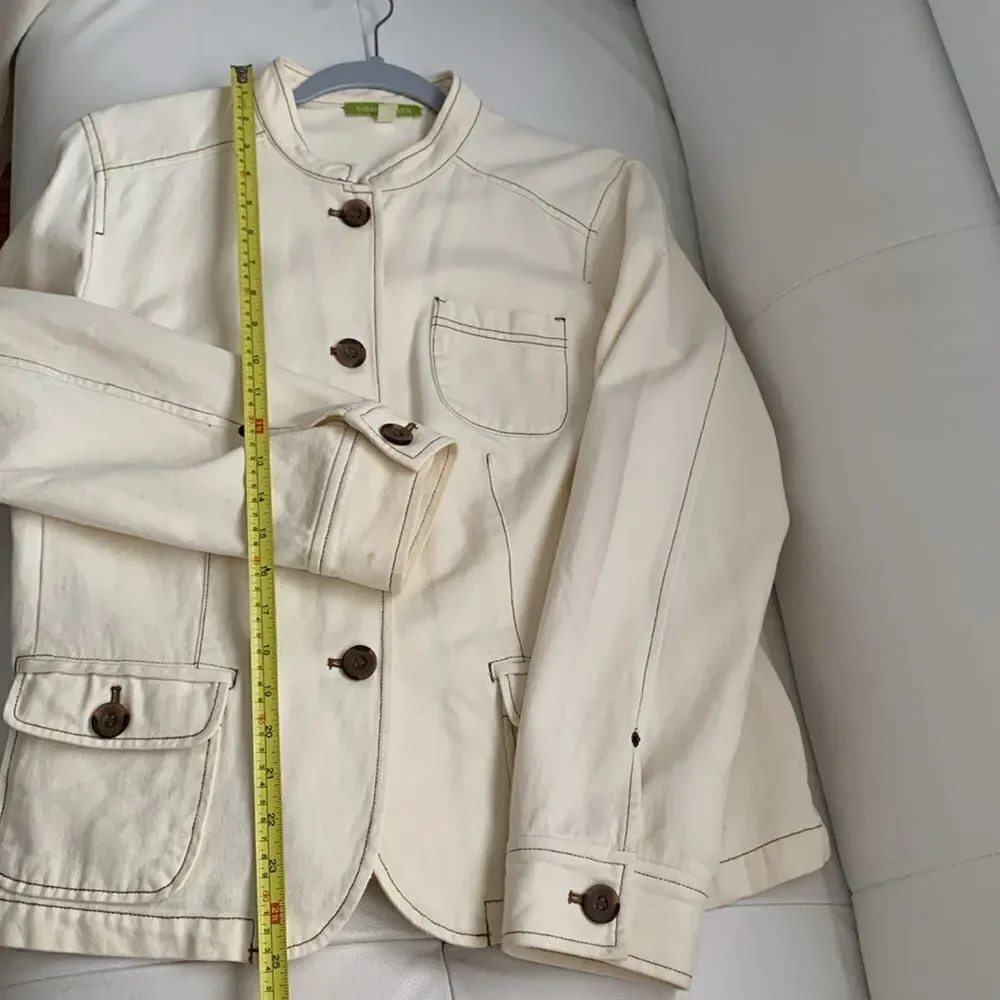 Sigrid Olsen Cotton Cream Two-Piece Suit Jacket Pants Embroidered Size L/14 - Picture 7 of 16